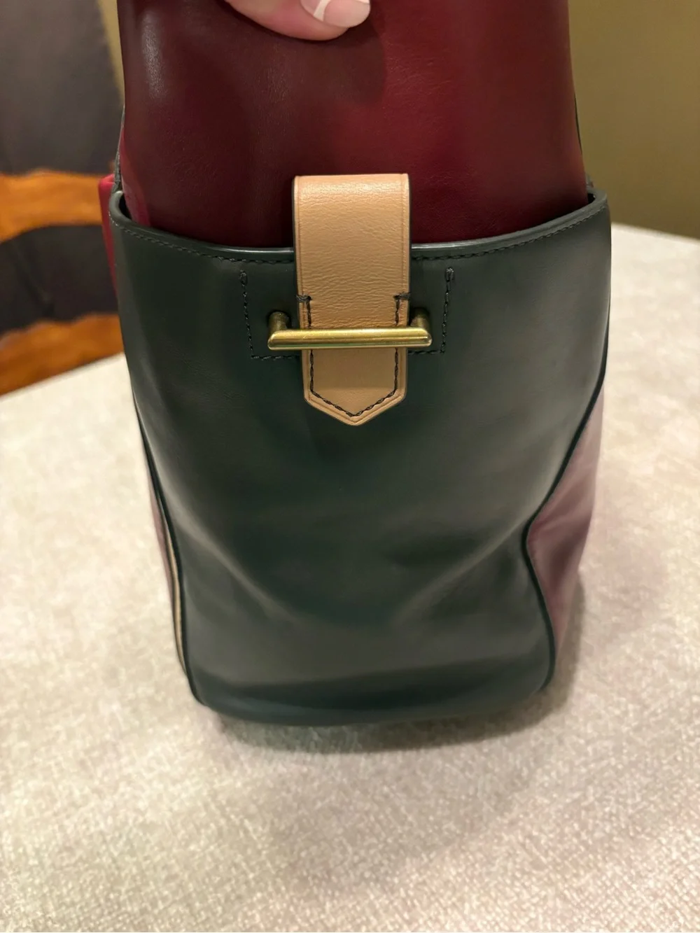 Reed Krakoff Colorblock Leather Tote Bag in Burgundy, Beige & Gray